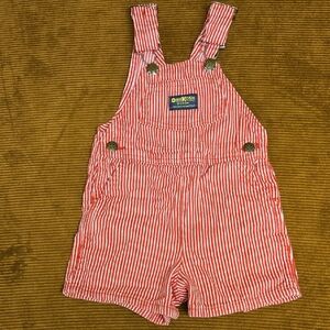 OshKosh B'gosh The Genuine Artical Vintage Red And White Striped Kids Shortalls